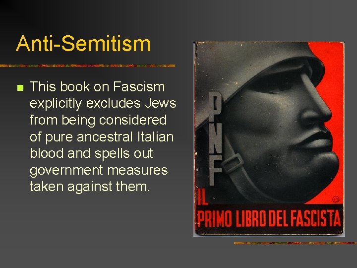 Anti-Semitism n This book on Fascism explicitly excludes Jews from being considered of pure