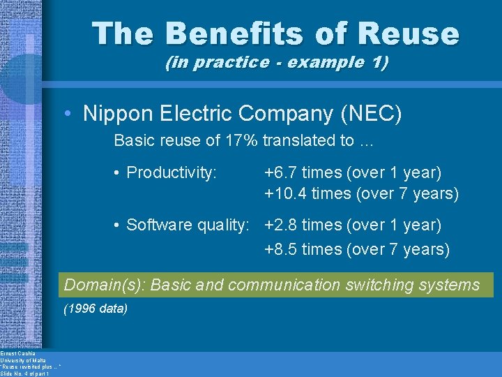 Ernest Cachia University of Malta “Reuse revisited plus …” Slide No. 4 of part