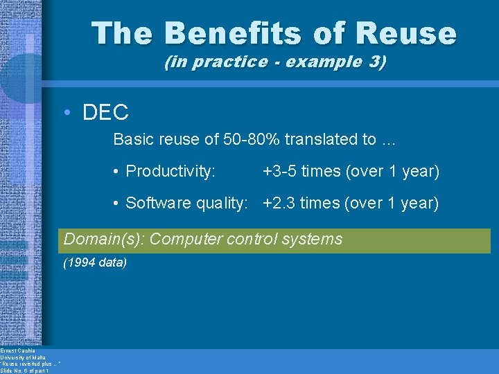 Ernest Cachia University of Malta “Reuse revisited plus …” Slide No. 6 of part