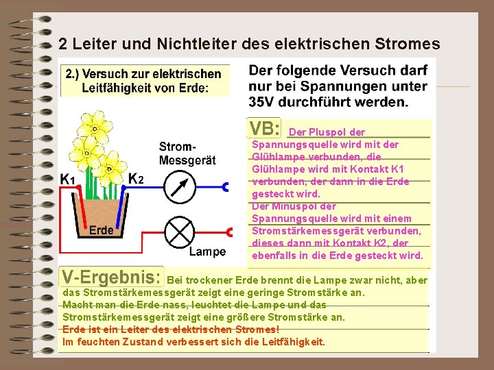 2 Leiter und Nichtleiter des elektrischen Stromes Der Pluspol der Spannungsquelle wird mit der