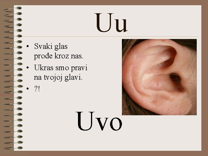 Uu • Svaki glas prođe kroz nas. • Ukras smo pravi na tvojoj glavi.