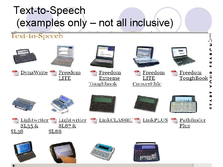 Text-to-Speech (examples only – not all inclusive) 