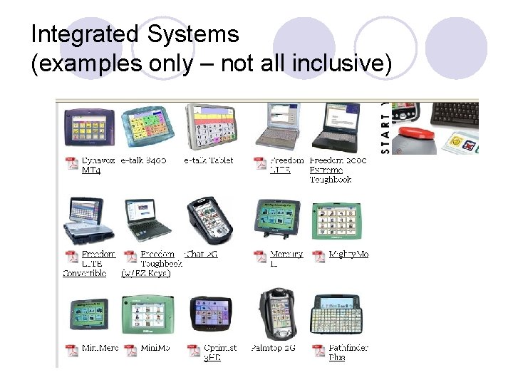 Integrated Systems (examples only – not all inclusive) 