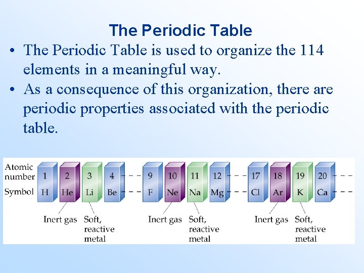 The Periodic Table • The Periodic Table is used to organize the 114 elements