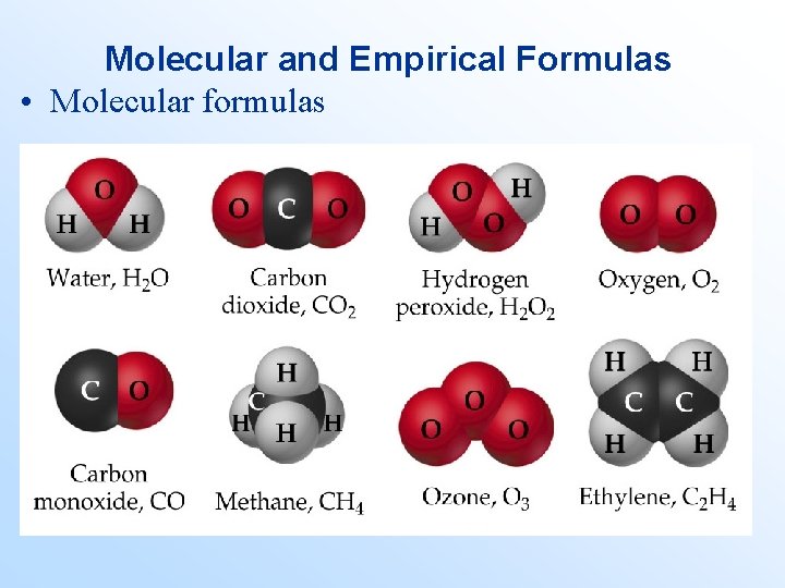 Molecular and Empirical Formulas • Molecular formulas 
