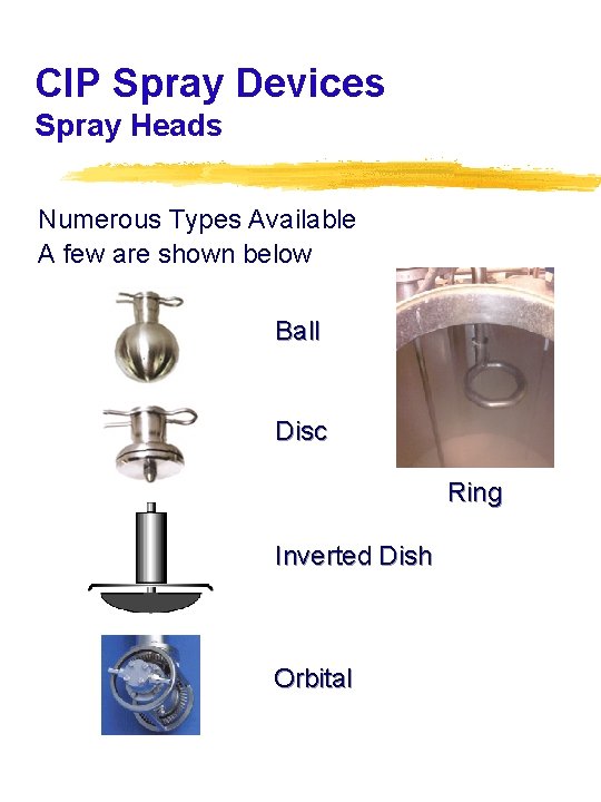 CIP Spray Devices Spray Heads Numerous Types Available A few are shown below Ball