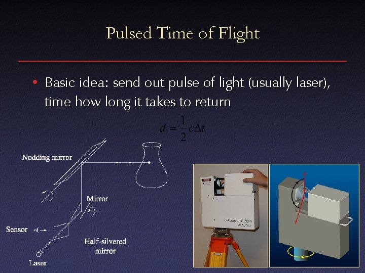 Pulsed Time of Flight • Basic idea: send out pulse of light (usually laser),