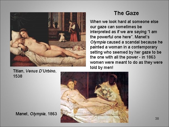 The Gaze Titian, Venus D’Urbino, 1538 When we look hard at someone else our