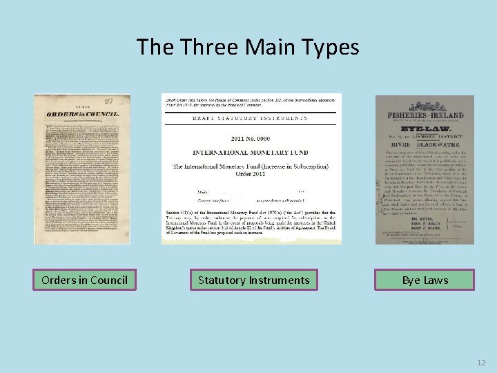 The Three Main Types Orders in Council Statutory Instruments Bye Laws 12 