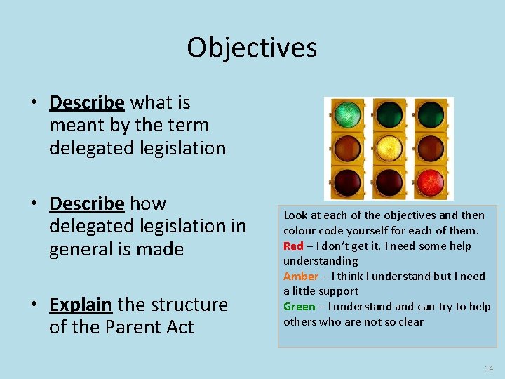 Objectives • Describe what is meant by the term delegated legislation • Describe how