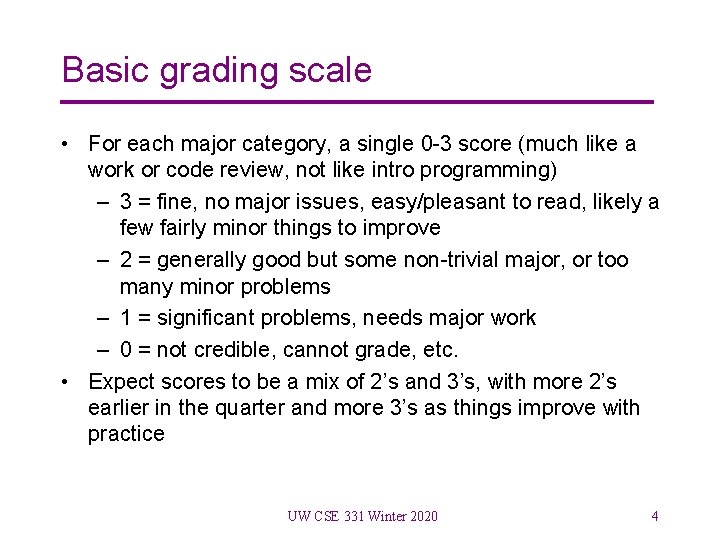 Basic grading scale • For each major category, a single 0 -3 score (much