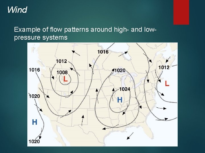 Wind Example of flow patterns around high- and lowpressure systems 