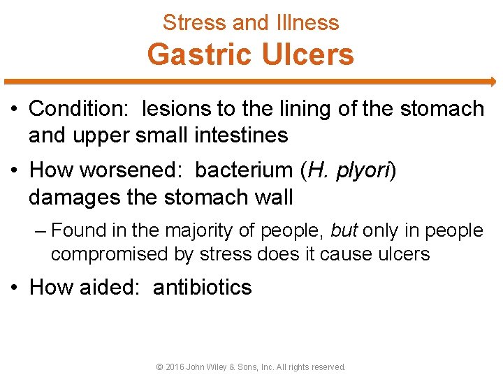 Stress and Illness Gastric Ulcers • Condition: lesions to the lining of the stomach