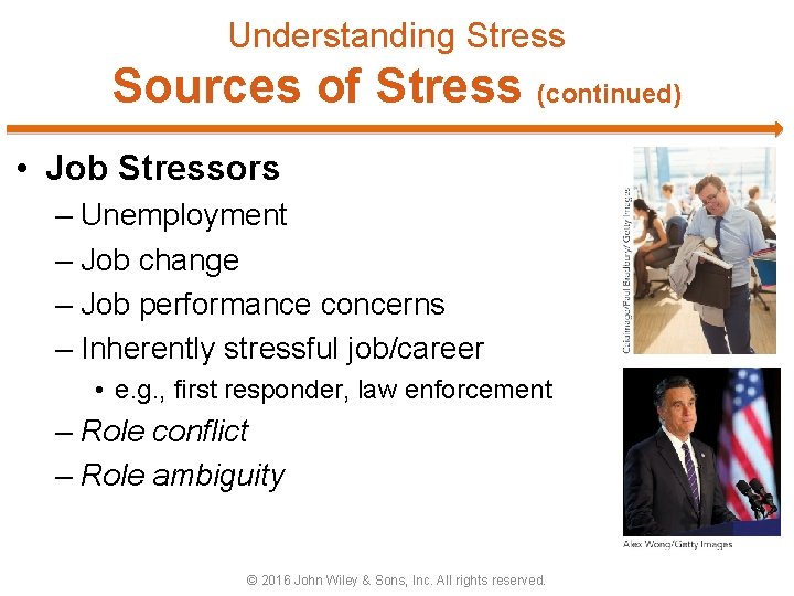 Understanding Stress Sources of Stress (continued) • Job Stressors – Unemployment – Job change