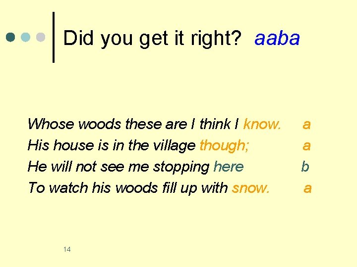 Did you get it right? aaba Whose woods these are I think I know.