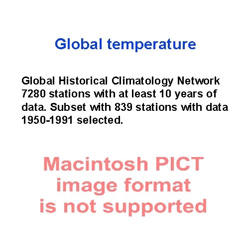 Global temperature Global Historical Climatology Network 7280 stations with at least 10 years of