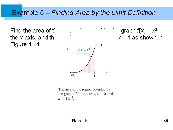 Example 5 – Finding Area by the Limit Definition Find the area of the