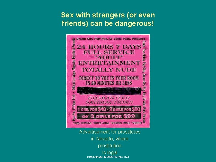 Sex with strangers (or even friends) can be dangerous! Advertisement for prostitutes in Nevada,