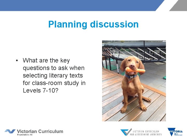 Planning discussion • What are the key questions to ask when selecting literary texts