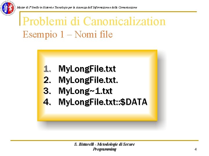 Master di I° livello in Sistemi e Tecnologie per la sicurezza dell'Informazione e della