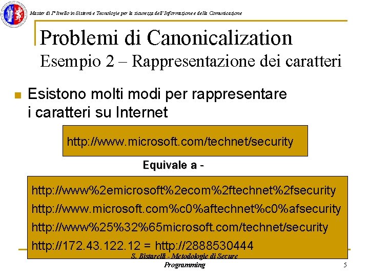 Master di I° livello in Sistemi e Tecnologie per la sicurezza dell'Informazione e della