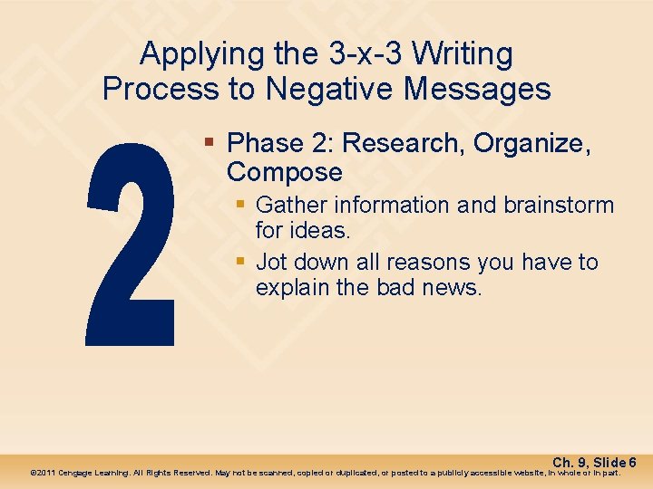 Applying the 3 -x-3 Writing Process to Negative Messages § Phase 2: Research, Organize,