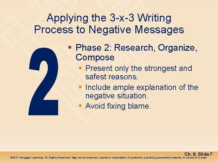 Applying the 3 -x-3 Writing Process to Negative Messages § Phase 2: Research, Organize,