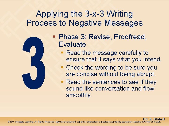 Applying the 3 -x-3 Writing Process to Negative Messages § Phase 3: Revise, Proofread,