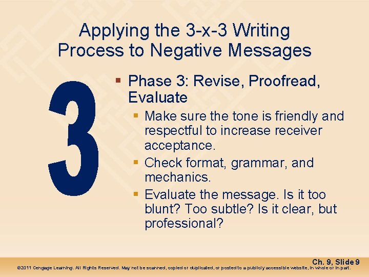 Applying the 3 -x-3 Writing Process to Negative Messages § Phase 3: Revise, Proofread,