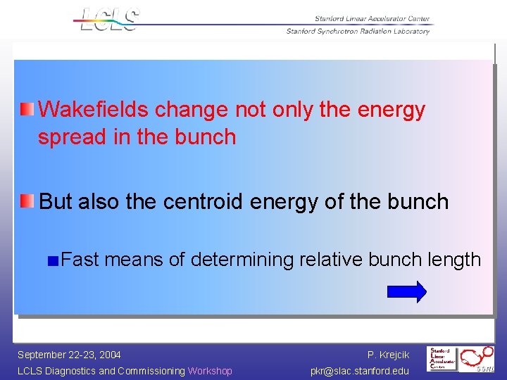 Wakefields change not only the energy spread in the bunch But also the centroid