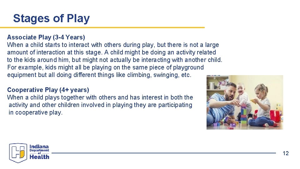 Stages of Play Associate Play (3 -4 Years) When a child starts to interact