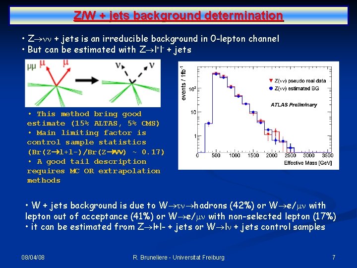 Z/W + jets background determination • Z + jets is an irreducible background in