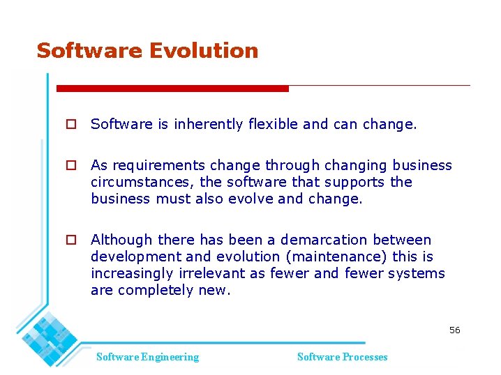 Software Evolution Software is inherently flexible and can change. As requirements change through changing Software Evolution Software is inherently flexible and can change. As requirements change through changing