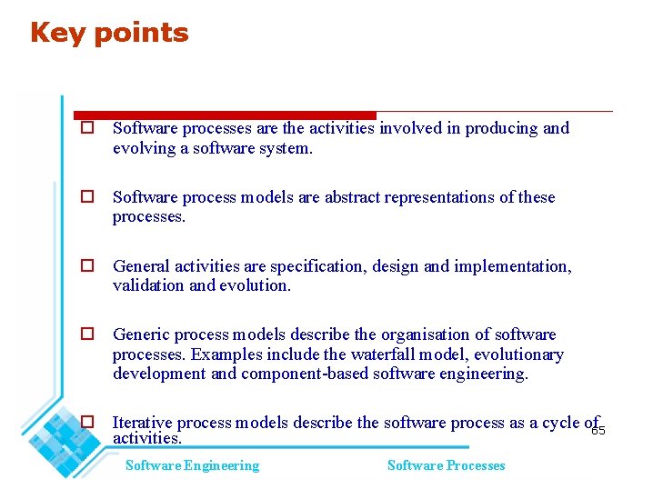 Key points Software processes are the activities involved in producing and evolving a software Key points Software processes are the activities involved in producing and evolving a software