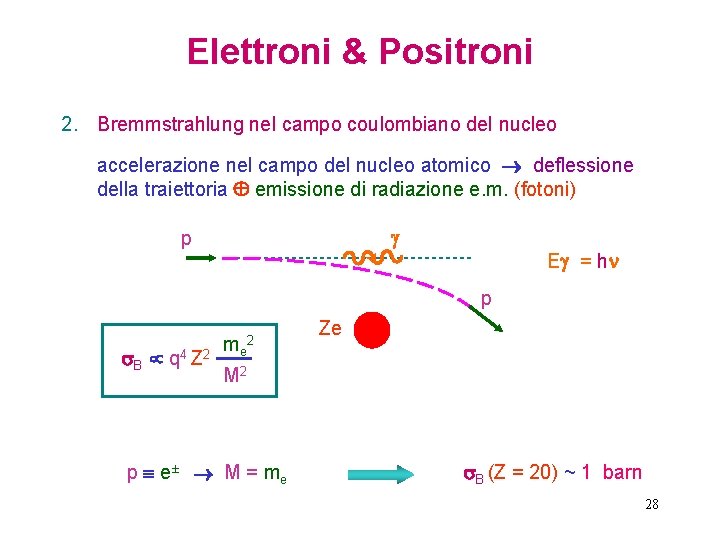 Elettroni & Positroni 2. Bremmstrahlung nel campo coulombiano del nucleo accelerazione nel campo del