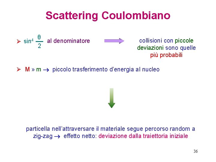 Scattering Coulombiano Ø sin 4 θ 2 al denominatore collisioni con piccole deviazioni sono