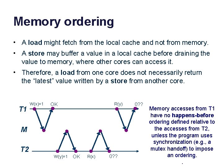 Memory ordering • A load might fetch from the local cache and not from