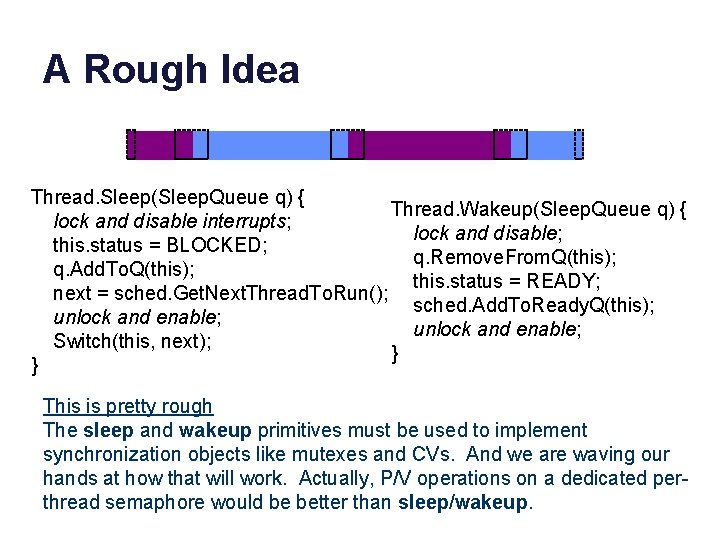 A Rough Idea Thread. Sleep(Sleep. Queue q) { Thread. Wakeup(Sleep. Queue q) { lock