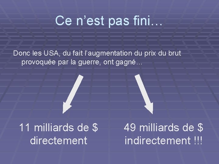 Ce n’est pas fini… Donc les USA, du fait l’augmentation du prix du brut