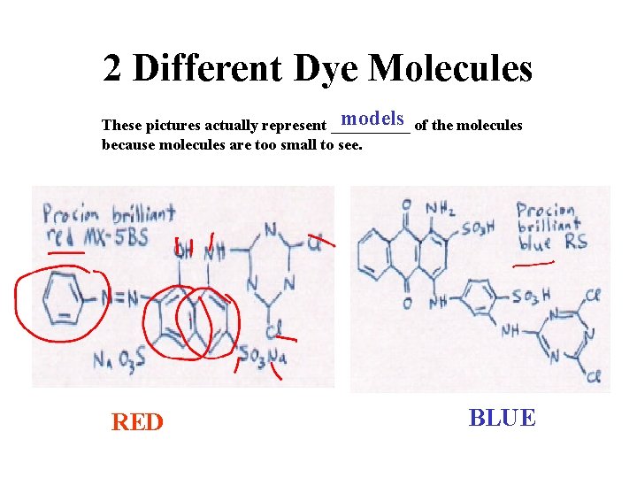 2 Different Dye Molecules models of the molecules These pictures actually represent _____ because