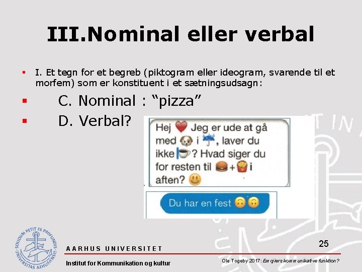 III. Nominal eller verbal § § § I. Et tegn for et begreb (piktogram