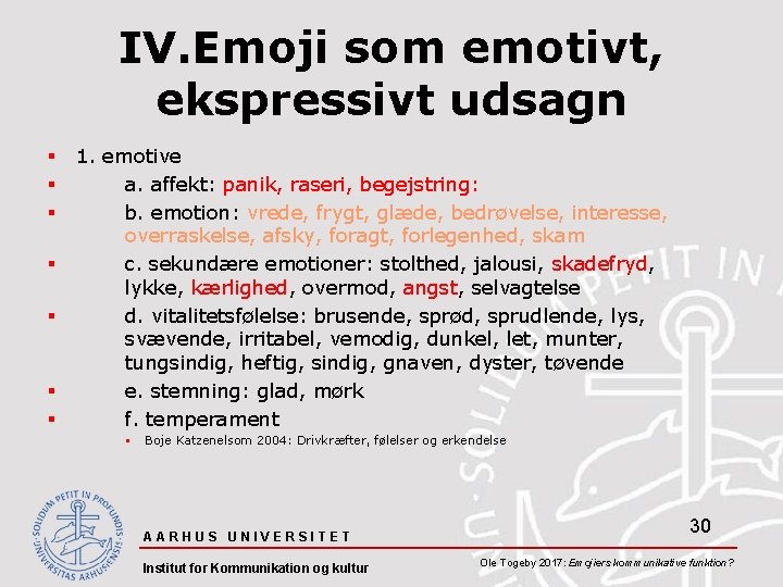 IV. Emoji som emotivt, ekspressivt udsagn § § § § 1. emotive a. affekt: