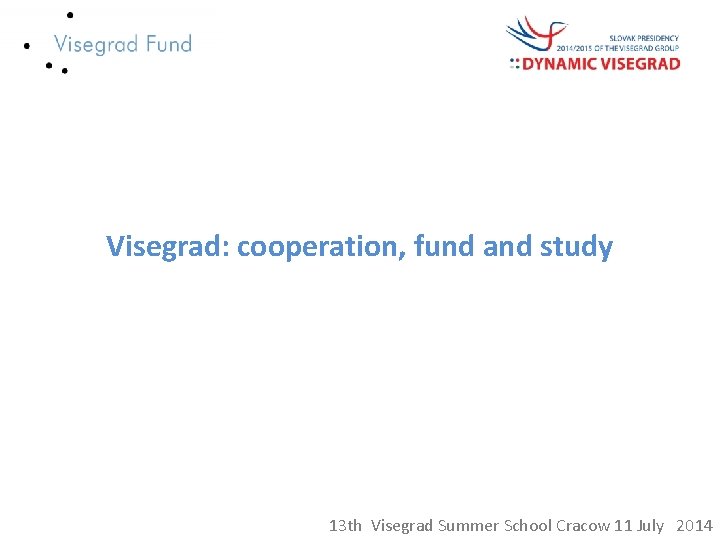 Visegrad: cooperation, fund and study 13 th Visegrad Summer School Cracow 11 July 2014