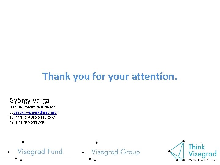 Thank you for your attention. György Varga Deputy Executive Director E: varga@visegradfund. org T: