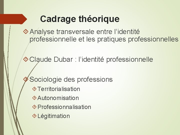 Cadrage théorique Analyse transversale entre l’identité professionnelle et les pratiques professionnelles Claude Dubar :
