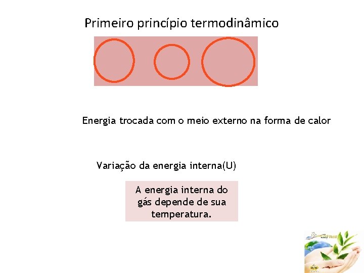 Primeiro princípio termodinâmico Energia trocada com o meio externo na forma de calor Variação