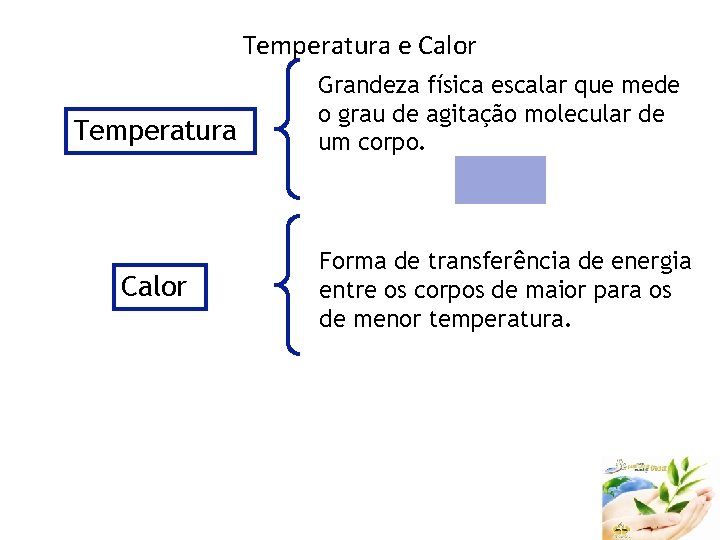 Temperatura e Calor Temperatura Calor Grandeza física escalar que mede o grau de agitação