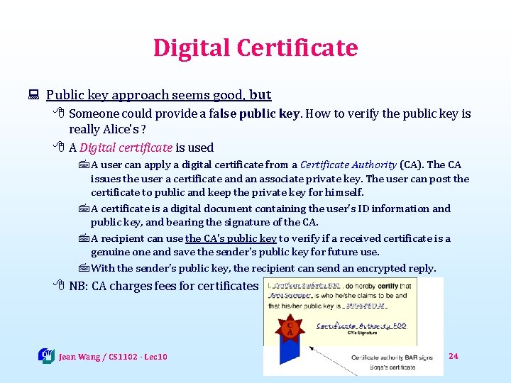 Digital Certificate : Public key approach seems good, but 8 Someone could provide a