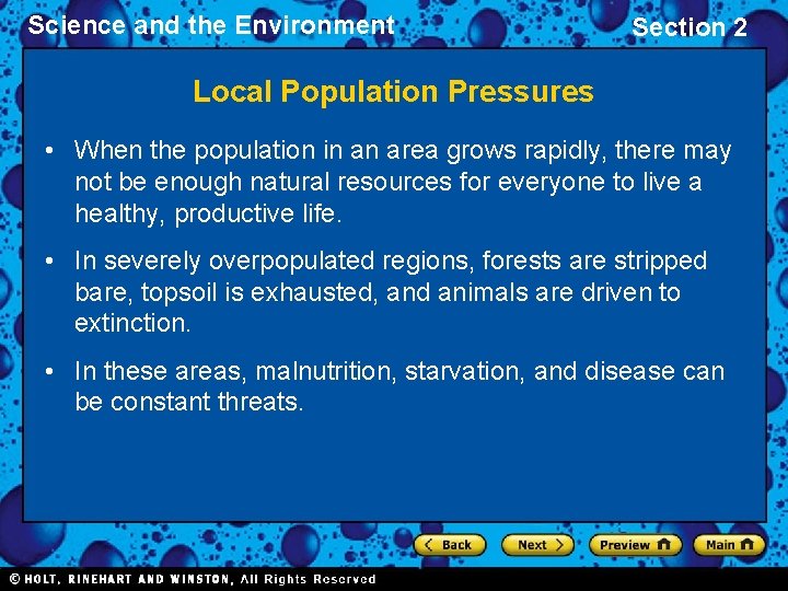 Science and the Environment Section 2 Local Population Pressures • When the population in