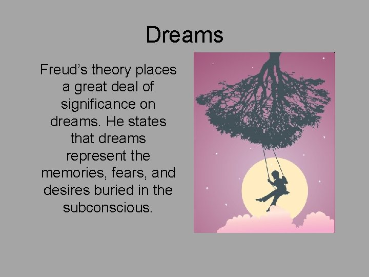 Dreams Freud’s theory places a great deal of significance on dreams. He states that Dreams Freud’s theory places a great deal of significance on dreams. He states that